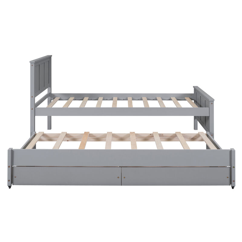 Twin Size Platform Bed with Trundle and Drawers