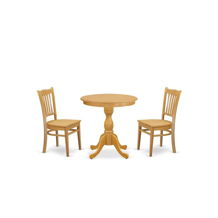 East West Furniture - ESGR3-OAK-W - 3-Pc Dining Table Set - 2 Kitchen Dining Chairs and 1 Wooden Dining Table (Oak Finish)