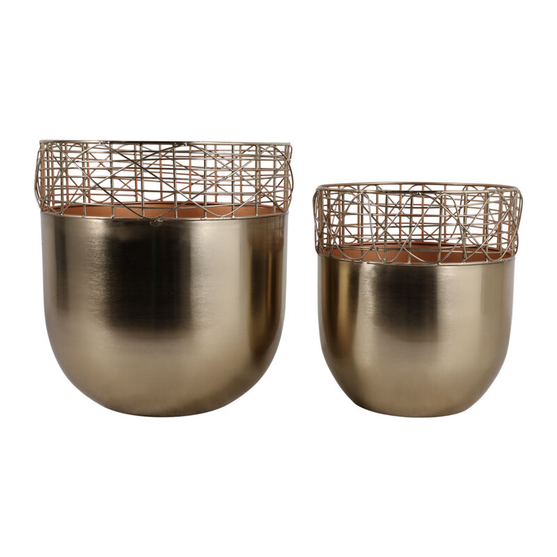 S/2 10/12" Metal Wire Planters, Gold image number 0