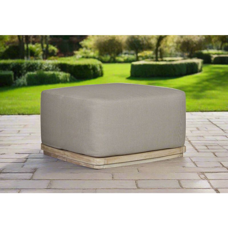 Crafters and Weavers Eclipse Outdoor Solid Teak Wood Ottoman Natural Look - Gray Fabric