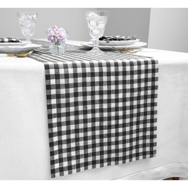 Solino Home 100% Pure Linen Table Runner - Gingham Check