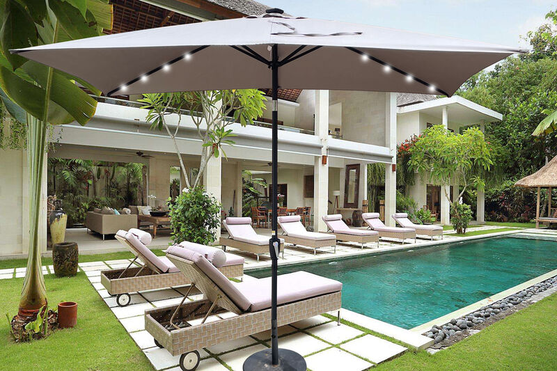 Streamdale Solar LED Patio Umbrella: Crank, Tilt, 10x6.5 ft