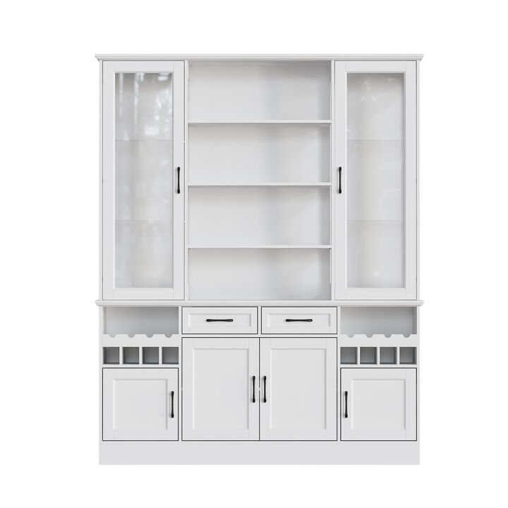 FUFU&GAGA White Display Storage Cabinet with Glass Doors, Adjustable Shelves & Drawers, High-Gloss Finish, Anti-Tip Design (63 in. W x 15.7 in. D x 78.7 in. H), White