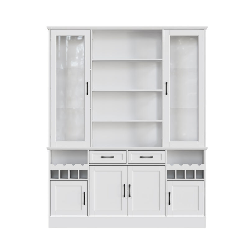 FUFU&GAGA White Display Storage Cabinet with Glass Doors, Adjustable Shelves & Drawers, High-Gloss Finish, Anti-Tip Design (63 in. W x 15.7 in. D x 78.7 in. H), White
