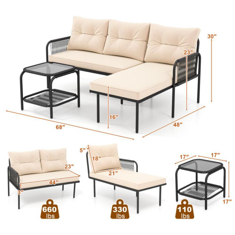 Hivvago 3-Piece L Shaped Patio Furniture Set PE Rattan Sectional Sofas