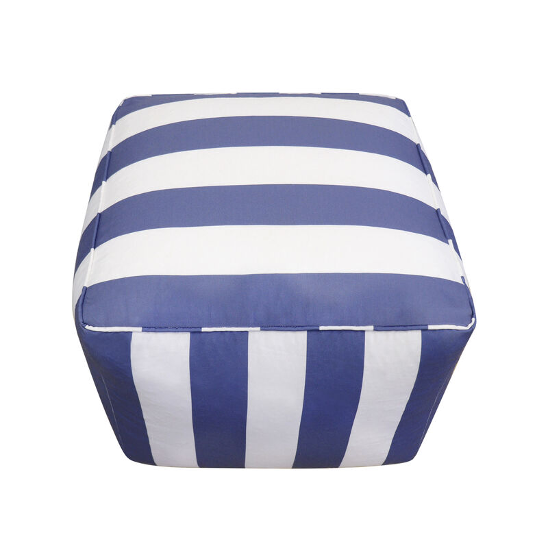Pasargad Home Galaxy White/Blue Poly Fabric Striped Pouf