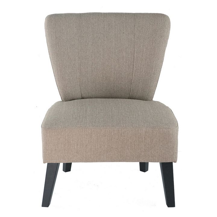 28 Inch Accent Chair, Padded Back, Black Legs, Beige Fabric Upholstery - Benzara