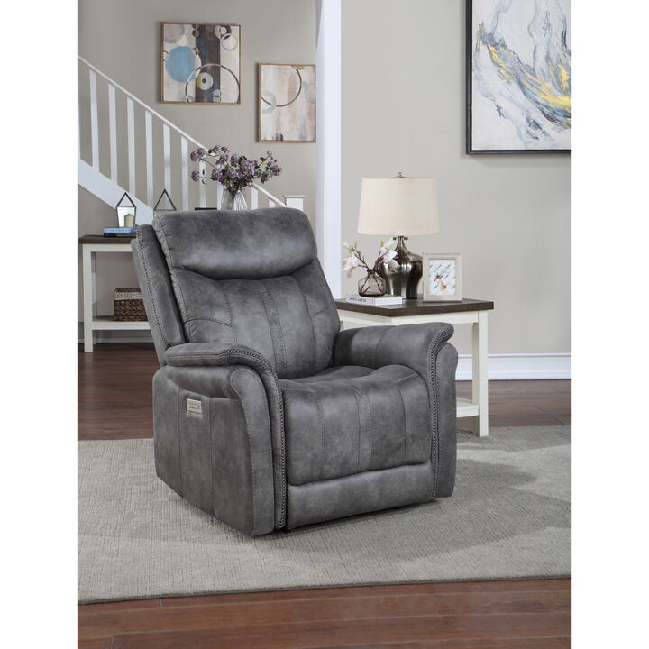 Traditional-Modern Power Reclining Collection - Cool Gray Microsuede, Dual-Power Reclining - USB Charging Port, All Close Button, Unmatched Comfort