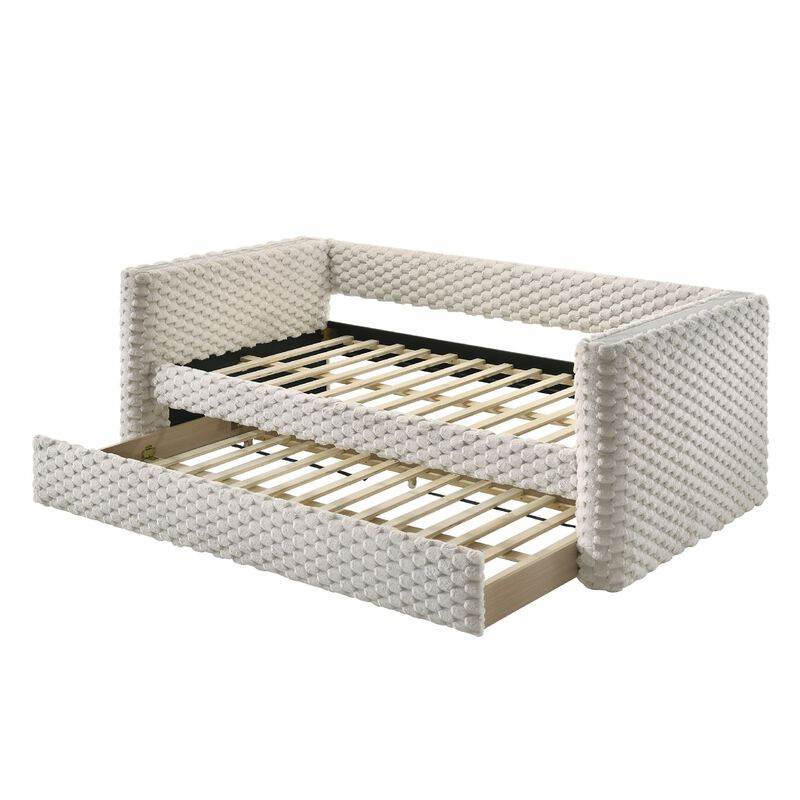 Sely Daybed w Pull Out Trundle, Faux Marble Top, Beige Upholstery