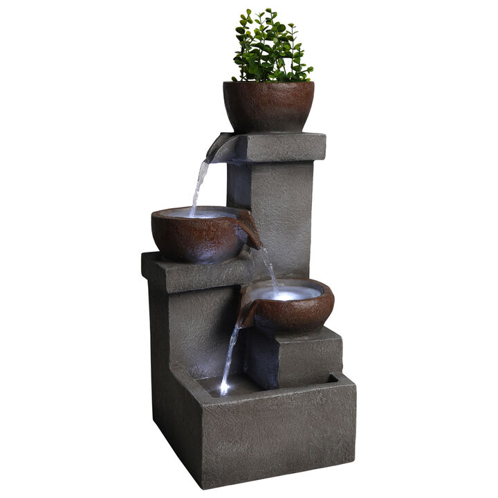 Outdoor Water Fountain Tiered Cascading Jar Waterfall Resin Garden Patio Decor