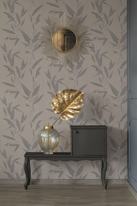Kaiya Grey Leaves Wallpaper