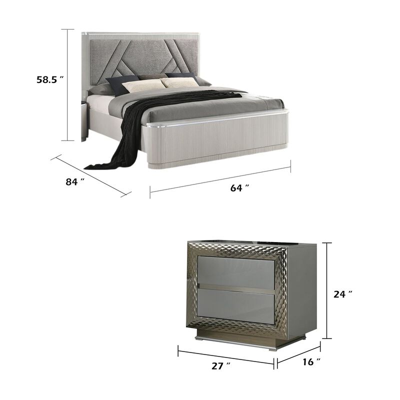 Queen Bedroom Set, Gray, Silver Wood, 2 Piece Set with Nightstand image number 7