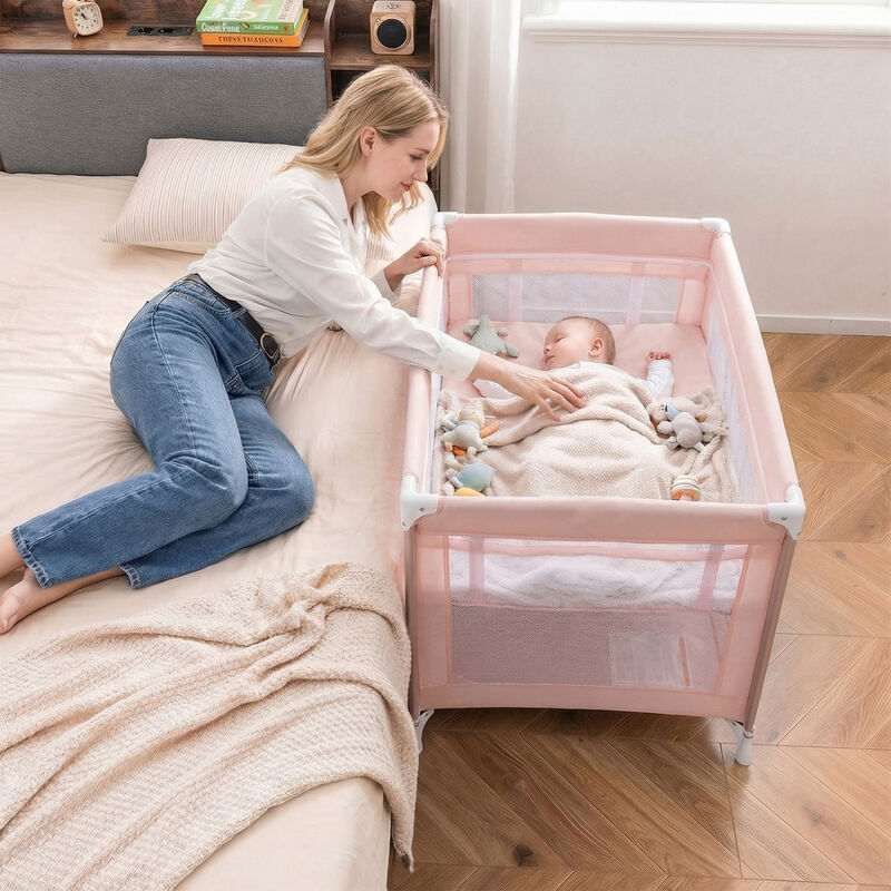 Folding Baby Playard with Soft Mattress and Portable Travel Crib for Infants image number 7