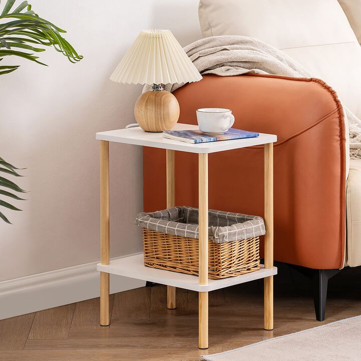 Apicizon 2 Tier End Table Set of 2, Boho Side Table with Storage Shelf, Nightstand Bedside Table for Small Spaces, Bedroom, Livi