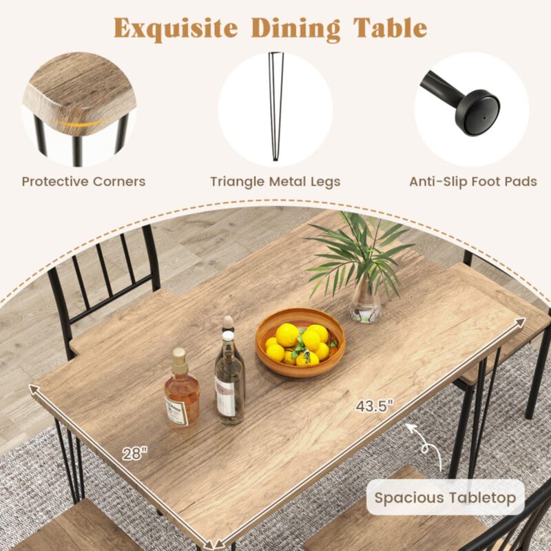Hivvago 5 Pieces Dining Table Set for 4 with Metal Frame for Home Restaurant