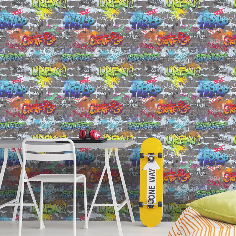 Graffiti Wall Multicolor Street Styles Wallpaper (Set of 2) image number 1