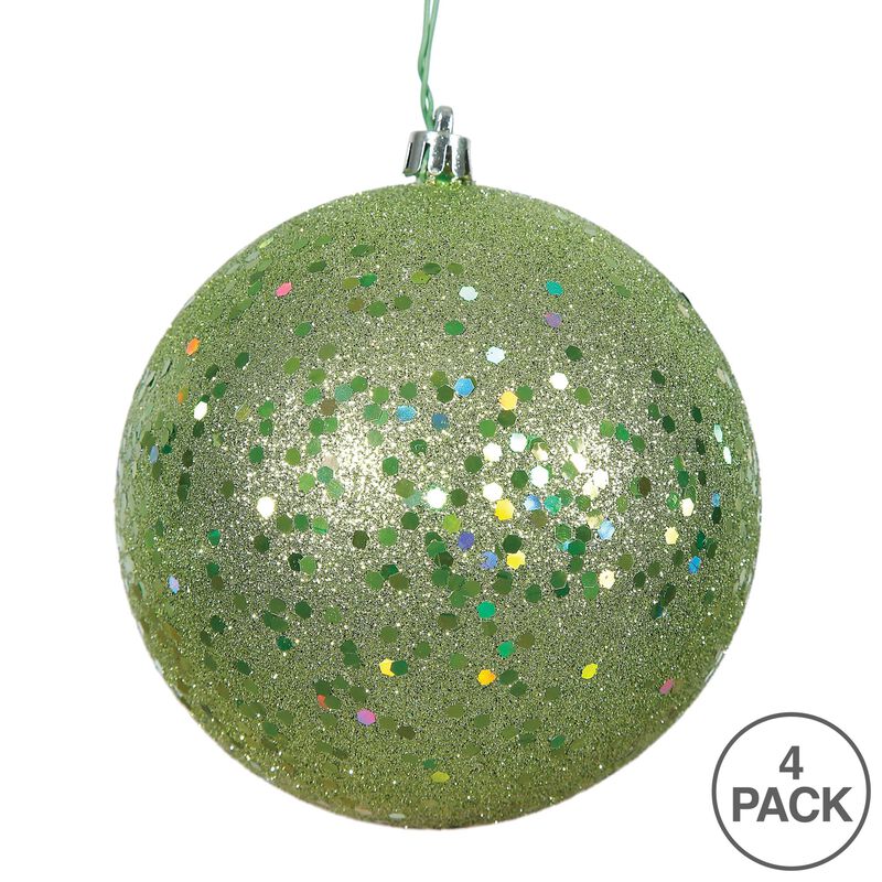 Vickerman N591554DQ Sequin Ball Ornaments with Shatterproof UV Resistant, Pre-drilled Cap Secured & Green Floral Wire in 4 per Bag, 6", Celadon image number 2