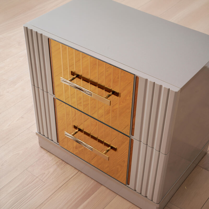 Lorenzo Modern Nightstand with Bronze Mirror Accents and Storage Drawers image number 4
