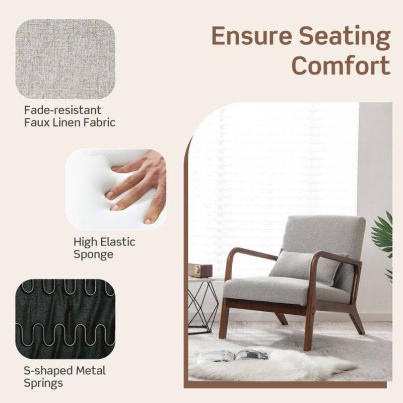 Hivvago Modern Accent Chair with Rubber Wood Frame and Lumbar Pillow