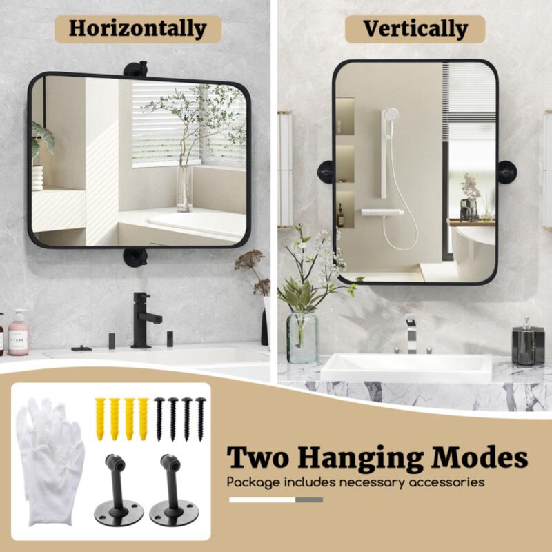 Hivvago Black Metal Framed Pivot Rectangle Wall-Mounted Mirror