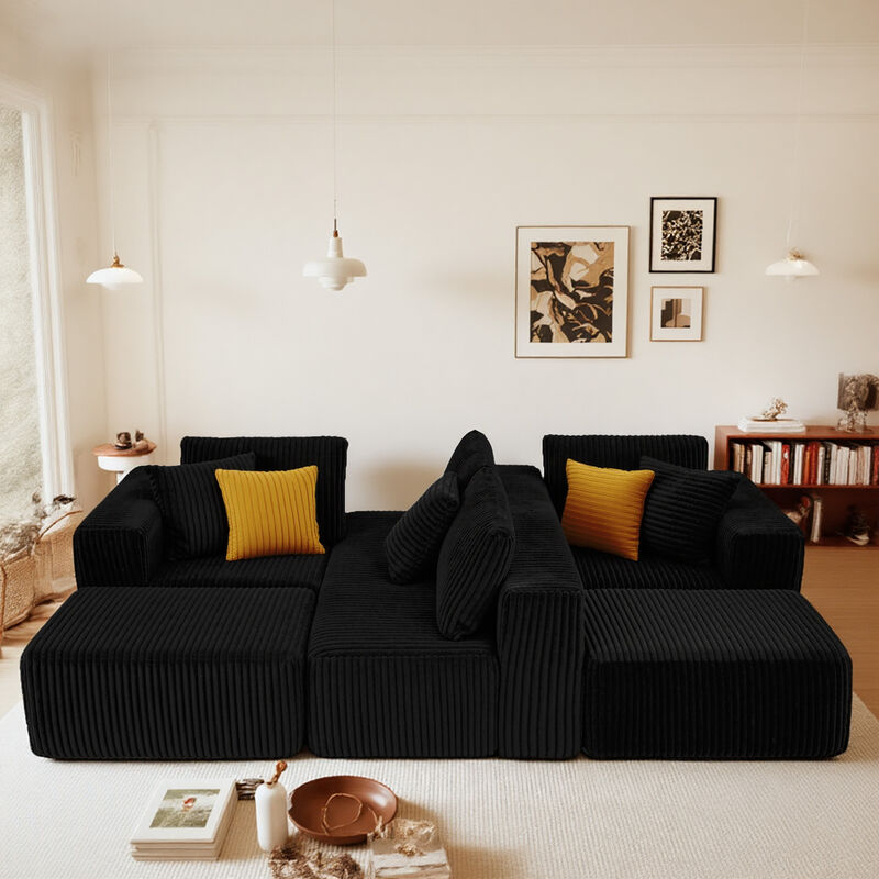 Merax Oversized Modular U-Shaped Corduroy Sofa with Striped Fabric Flexible Configurations image number 5