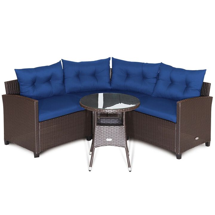 Mondawe 4 Pieces Patio Rattan Furniture Set Cushioned Sofa Glass Table