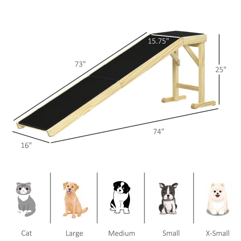 Natural/Black Pet Access: 74"L Wooden Ramp with Non-slip Carpet Top image number 2