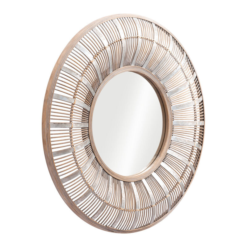 HomeRoots 32" Brown Round Accent Mirror image number 5