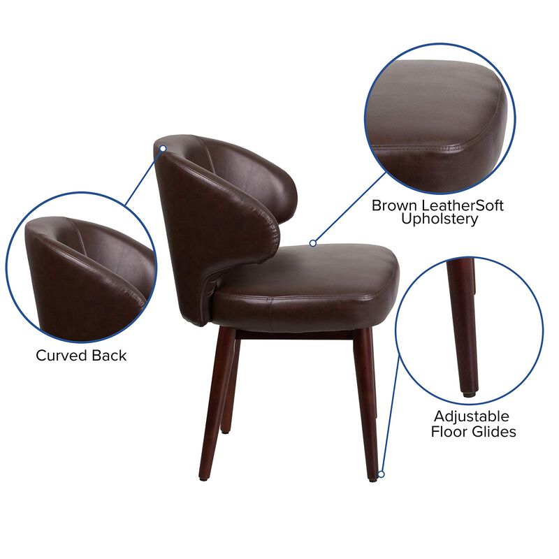Flash Furniture Comfort Back Series Brown LeatherSoft Side Reception Chair with Walnut Legs