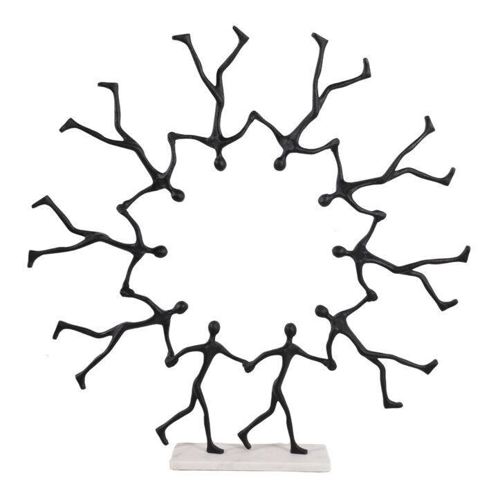 32x31" Men Walking In Ring Sculpture, Black/white