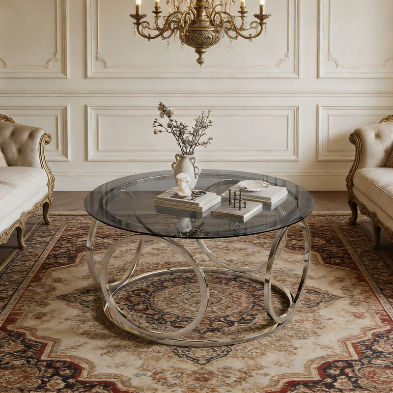 GOODSILO Modern Round Glass Top Coffee Table with Durable Circular Metal Frame Contemporary Accent Center Table for Living Room Office and Lounge Spaces image number 6