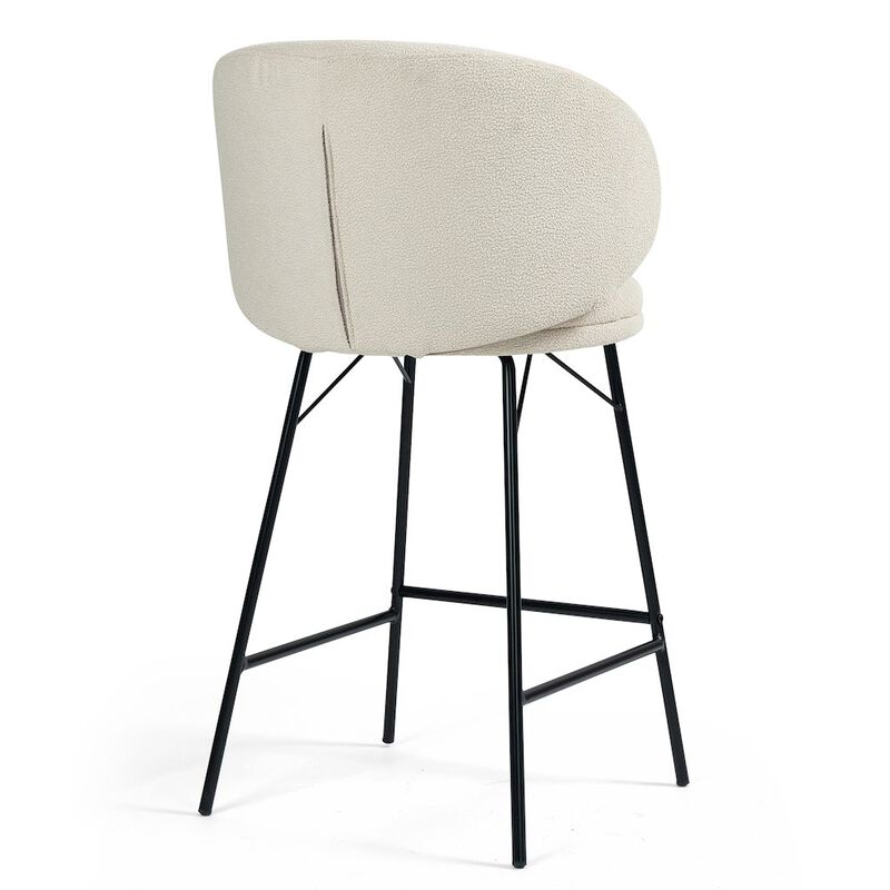 Glamour Home Set of 2 Baxter White Boucle Fabric Counter Stool with Black Iron Legs