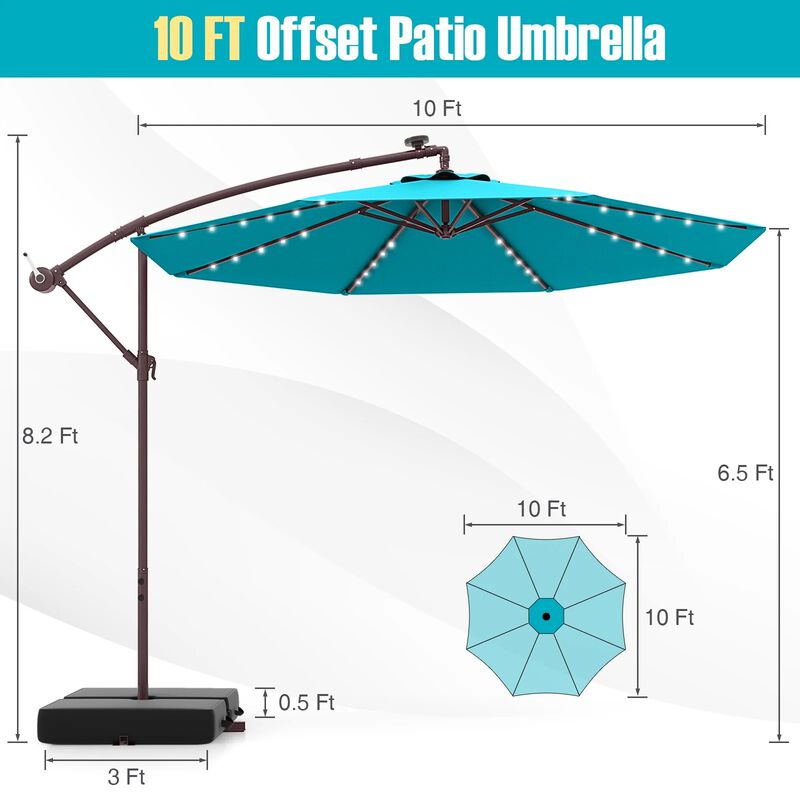 10 Ft Patio Umbrella Offset Cantilever Umbrella with 40 Solar Powered Lights image number 3