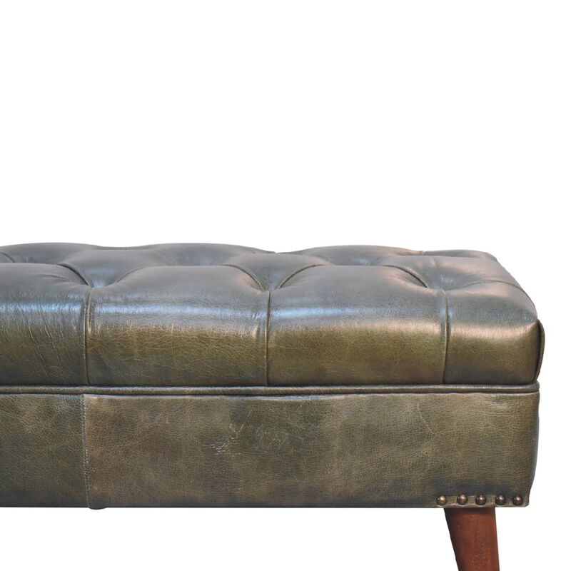 Harbour Green Upholstered Solid Wood Leather Bench