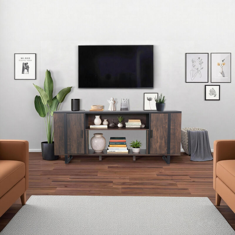 72" Modern Brown TV Stand, Entertainment Center with Storage Cabinet for TV up to 75"