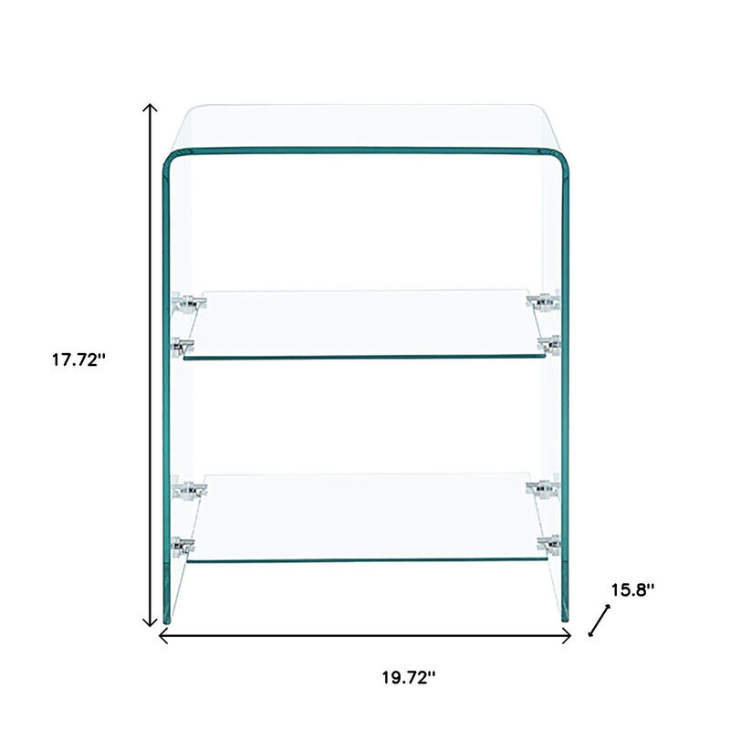 HomeRoots 18" Clear Glass Floor Shelf End Table With Two Shelves image number 4