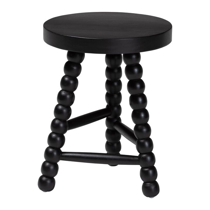 bali & pari David Acacia Wood Multipurpose Accent Stool - Turned Bobbin Decorative Side ottoman with Tripod Base