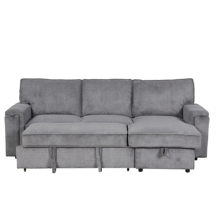Upholstery Sleeper Sectional Sofa with Storage Bags and 2 cup holders on Arms