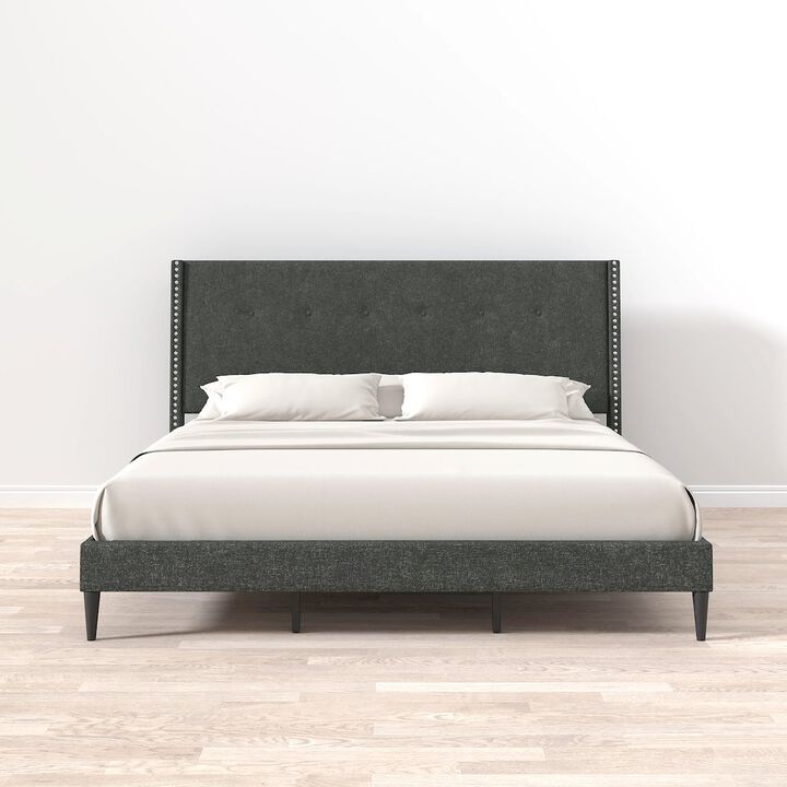 Rize Home Upholstered Complete Bed King Gray