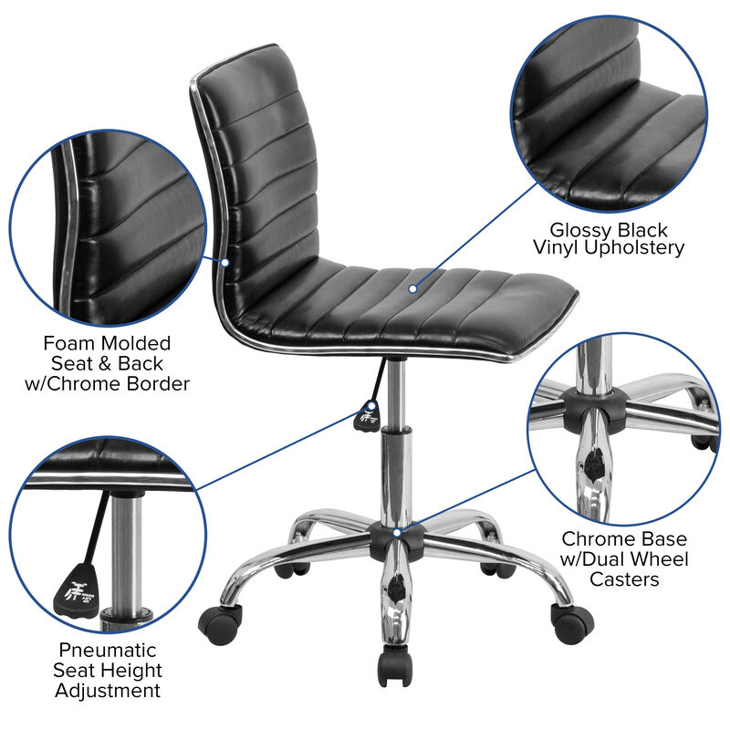 Alan Low Back Designer Armless Ribbed Swivel Task Office Chair image number 3