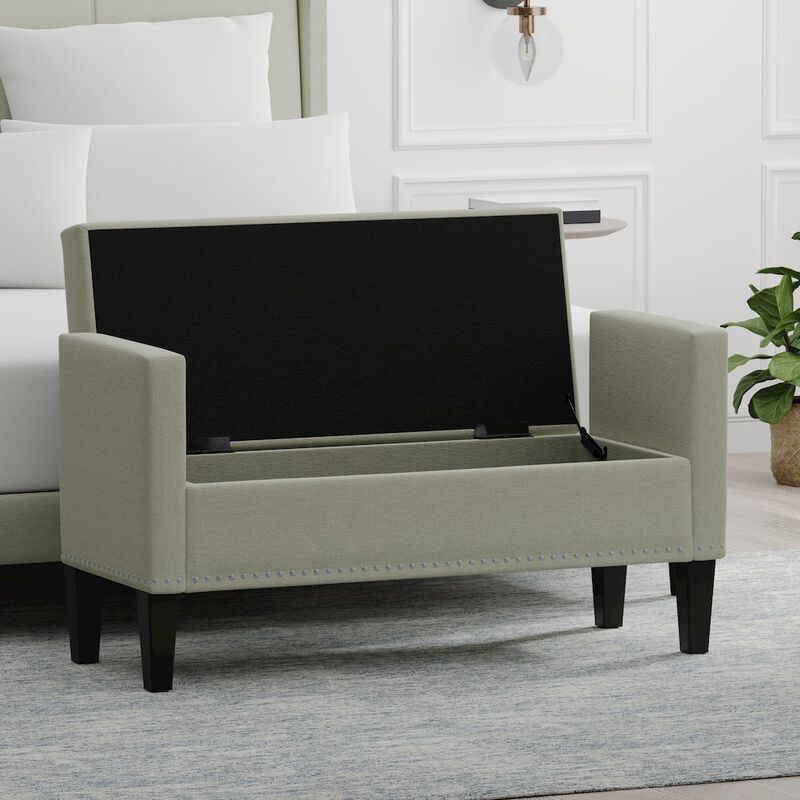 Rize Home 46 Storage Bench with Arms + Nailhead Trim - Beige image number 5