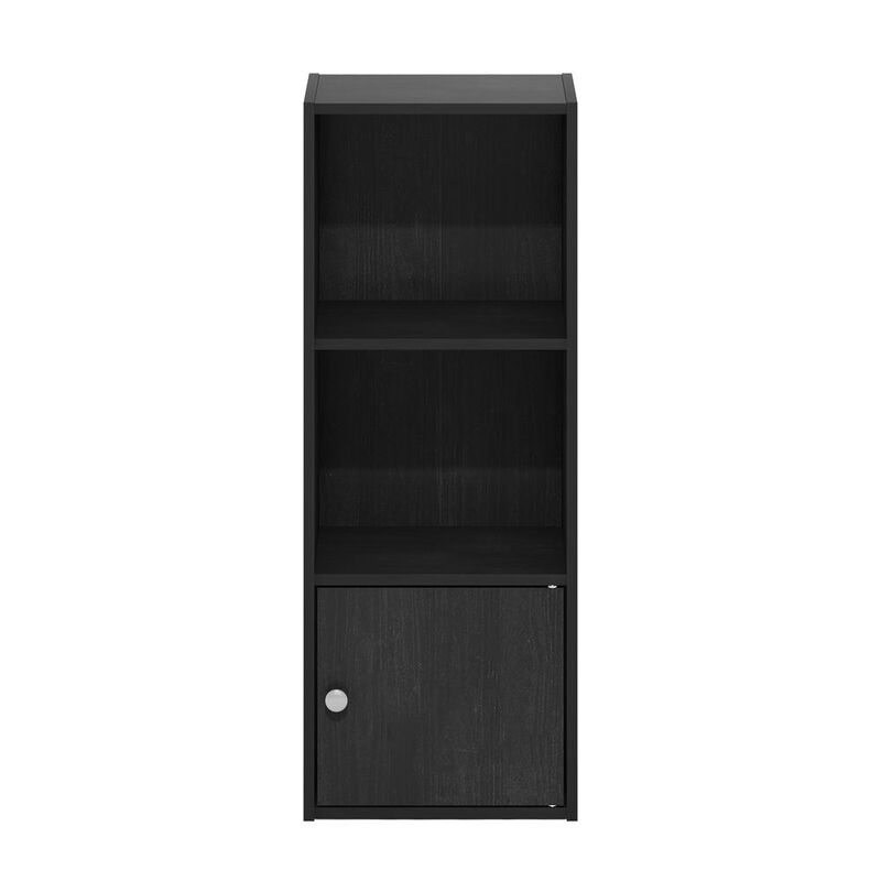 Furinno Luder 3-Tier Shelf Bookcase with 1 Door Storage Cabinet, Blackwood