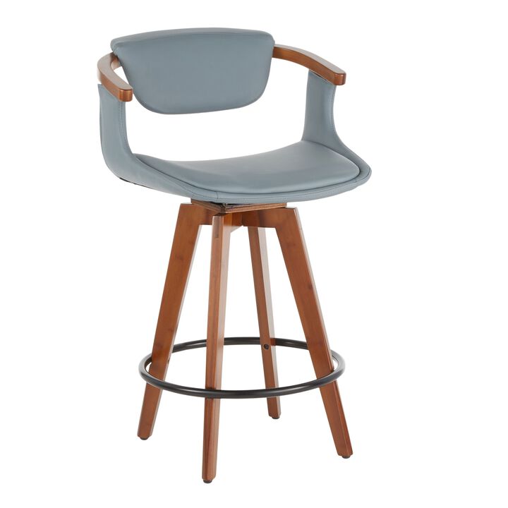 Oracle Mid-Century Modern Counter Stool in Walnut Bamboo and Grey Faux Leather by LumiSource