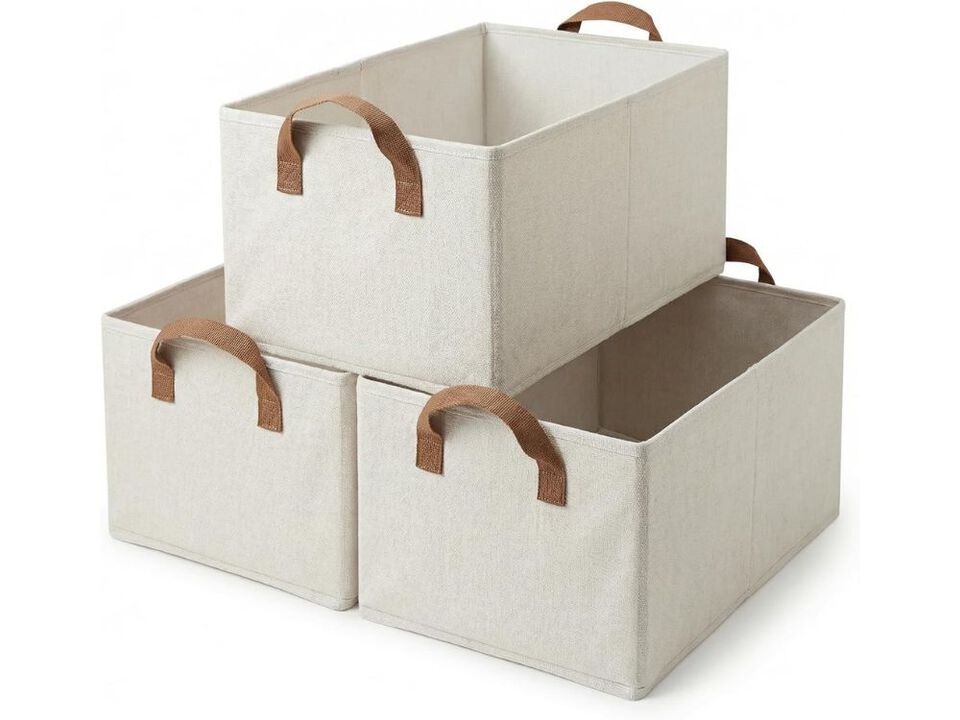 3 Pack Fabric Storage Bins Collapsible Closet Organizer Boxes with Handles