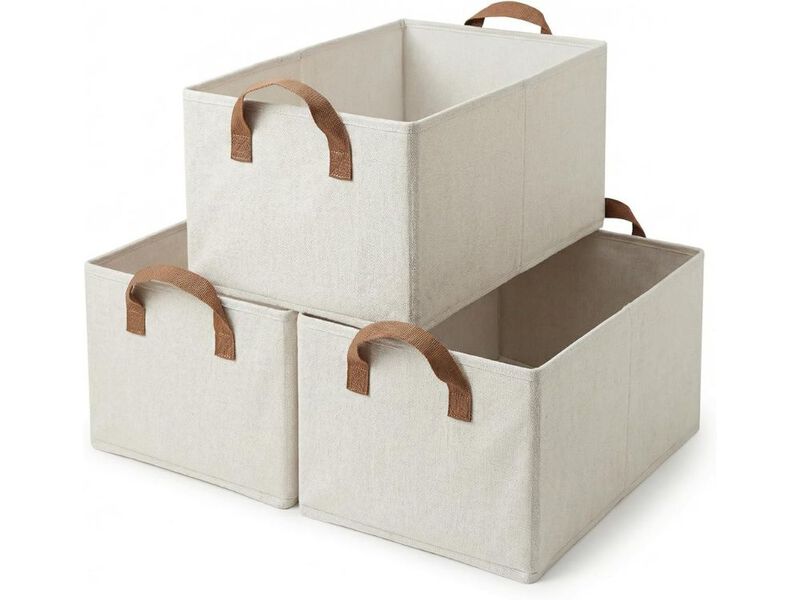3 Pack Fabric Storage Bins Collapsible Closet Organizer Boxes with Handles image number 0
