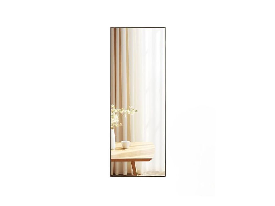"56"x21" Full Length Mirror  Black Aluminum Frame  ShatterVue Tempered Glass  Wall-Mounted or Freestanding