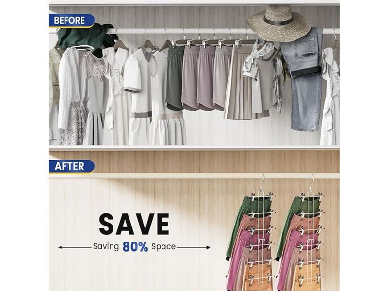 6-Tier Skirt Pants Hangers with Clips  Space-Saving Hanging Closet Organizer image number 1