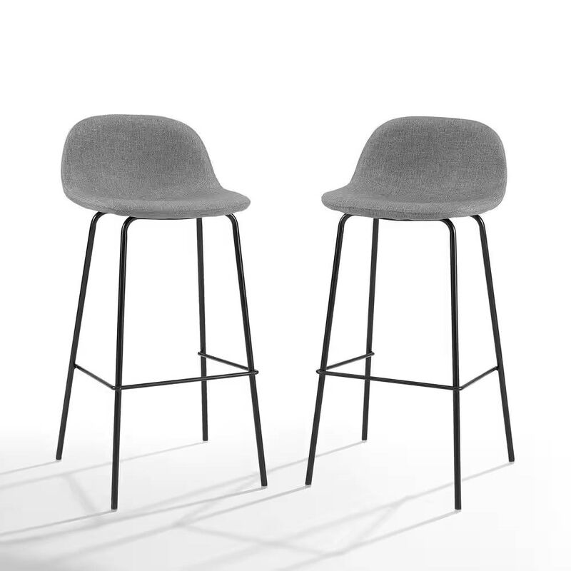 Set of 2 Low Back Barstools – Modern Design with Metal Frame and Linen Seat for Kitchen or Bar