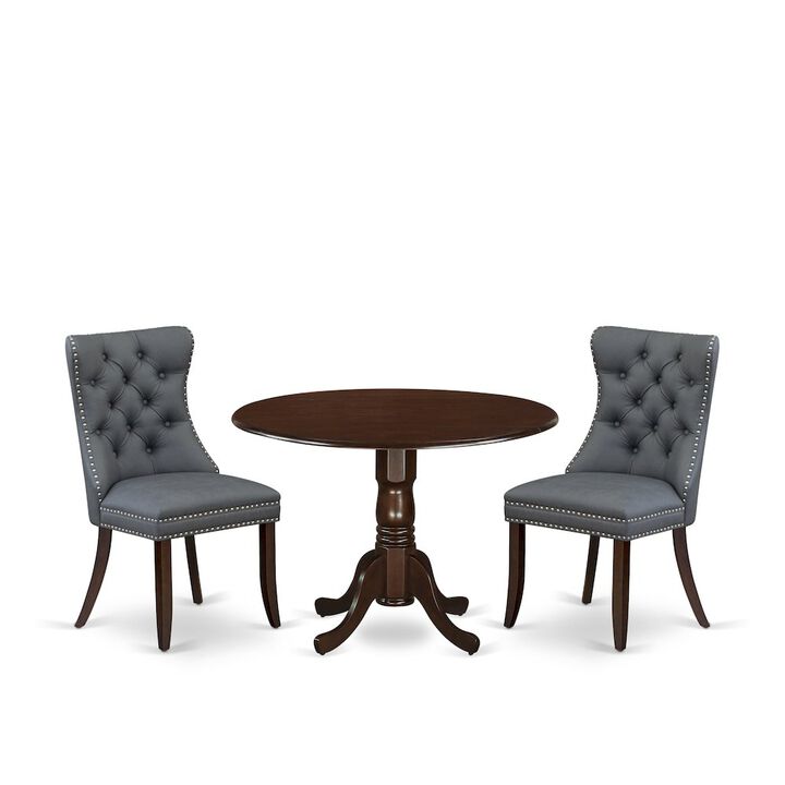 3 Piece Dining Table Set Consists of a Round Kitchen Table with Dropleaf
