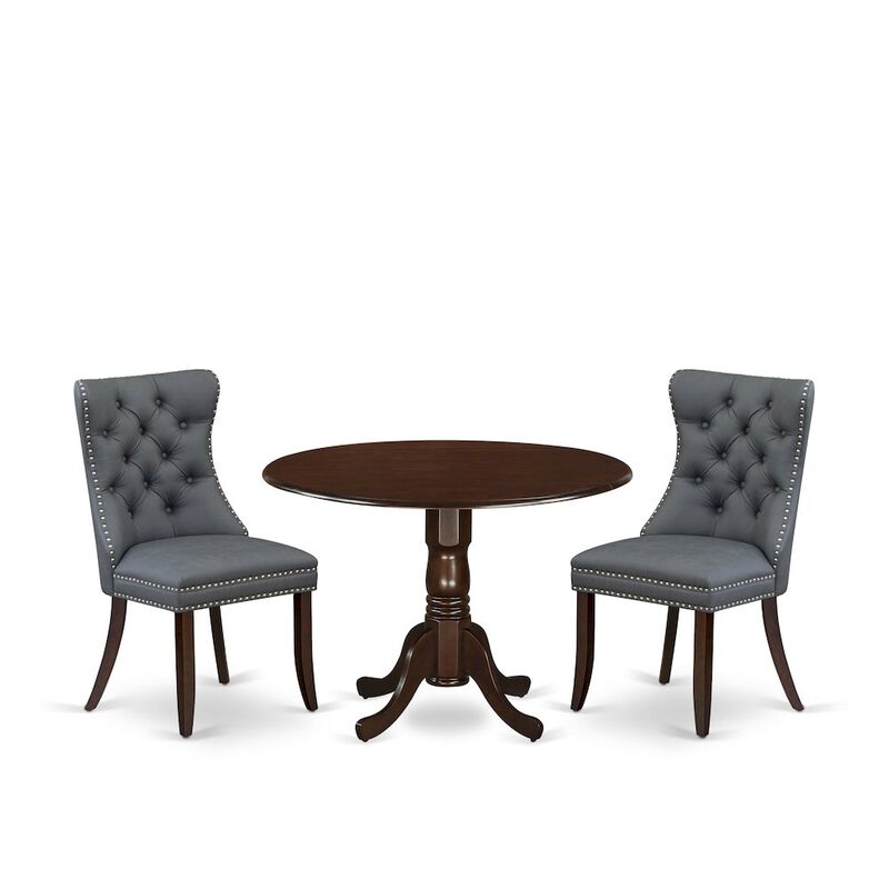 3 Piece Dining Table Set Consists of a Round Kitchen Table with Dropleaf